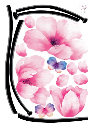 ufengke® Rosa Kamelie Blumen und Schmetterlinge Wandsticker,Wohnzimmer Schlafzimmer Entfernbare Wandtattoos Wandbilder - 5