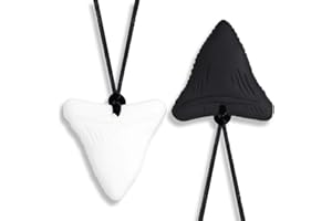 AOEVUIR 2 Pcs Collier de Mastication en Silicone, Forme Dent de Requin, Doux, Outil Sensoriel pour Adultes, Bébés, Enfants avec Autisme, TDAH et Poussée Dentaire