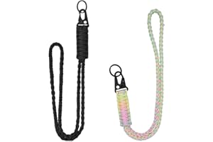 PSOWQ Cordón paracaídas Llavero Alta Resistencia cordón Trenzado para muñeca cordón para el Cuello para Llaves Tarjetas identificación Soporte para Tarjetas teléfono(2 Piezas, Color y Negro)
