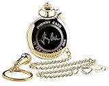 Unterzeichnet Johnny Cash Taschenuhr Full Hunter und Mikrofon Schlüsselanhänger 24 Karat vergoldet in Luxus Holz Box Präsentation Fall