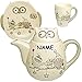 Produktbild 3 TLG. Set: 3D Effekt - Henkeltasse / Kaffeetasse + Teller + Teekanne - lustige Eulen im Winter - inkl. Name - groß - 1 Liter - Porzellan / Keramik - weiß Tee..
