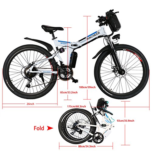 AIMADO Bicicletas Electricas de Montaña Plegables, E-bike MTB 250W 25 km/h Shimano 12 Velocidades, Aluminio, Batería de Litio 36V 8A, Ruedas Grandes de 26 Pulgadas con Luz Delantera LED 2 Modos, Enchufe de la EU【EU STOCK】