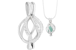 PH PandaHall 925 Sterling Silver Oval Cage Pendant with Platinum Mounting Setting Bead Frame and Cubic Zirconia Twisted Locket for 7~8mm Pearls