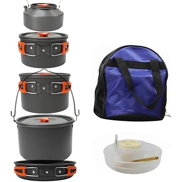 Set Pentole Da Campeggio In Alluminio - 10 Pezzi Per Escursionismo E Picnic (Leggero E Compatto) - Foto 13