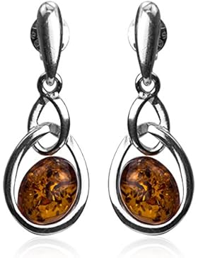 Sterling-Silber 925Bernstein oval baumeln Ohrringe