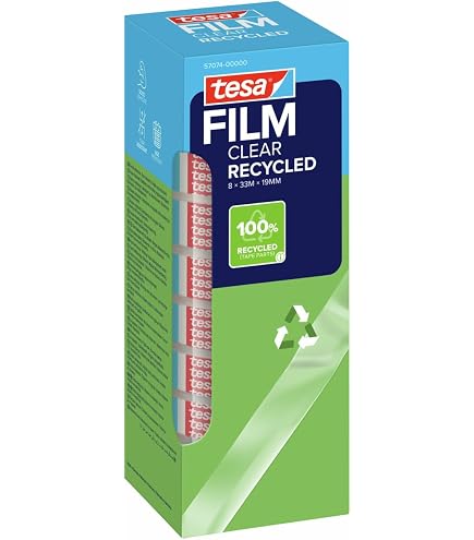 Tesafilm Eco & Crystal : Ruban Adhésif Transparent Éco-Responsable En PET Recyclé – Ultra-Résistant, Silencieux Et Très Fort Adhésif – Kit 2 Rouleaux 10m X 19mm + Dévidoir Offert