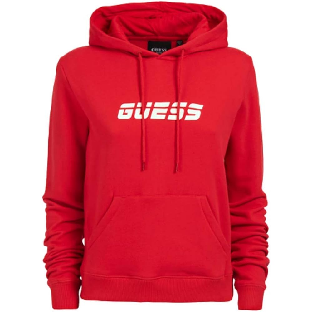 Guess,  felpa per donna, con cappuccio e logo a rilievo,in cotone