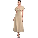 Shasmi Women’s & Girl's Solid A-Line Maxi Dress | V-Neck Pleated Bodice | Cap Batwing Sleeves | Fit & Flare Evening Gown (Dre
