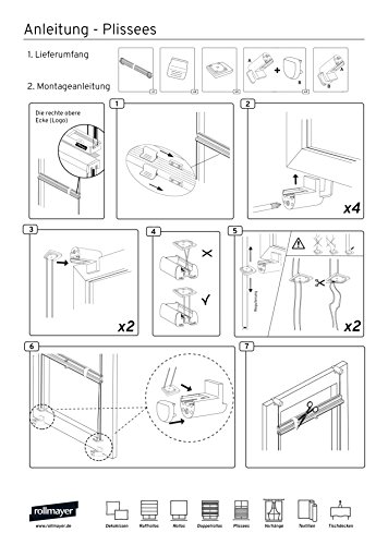 ROLLMAYER Plissee Jalousie Plissee-rollo OHNE BOHREN (Grau, B95cm x H100cm) Easyfix Verspannt KLEMMFIX Montage | Farbe & Größe wählbar | Faltrollo Klemmträgern für Fenster / Balkontür | Sonnenschutzrollo & Seitenzugrollo Faltrollo - 7