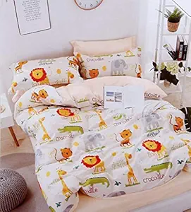 Dazling Bazaar Polycotton 160 TC Kids Printed Double Bed Sheet with 2 Pillow Covers (Crocodile)