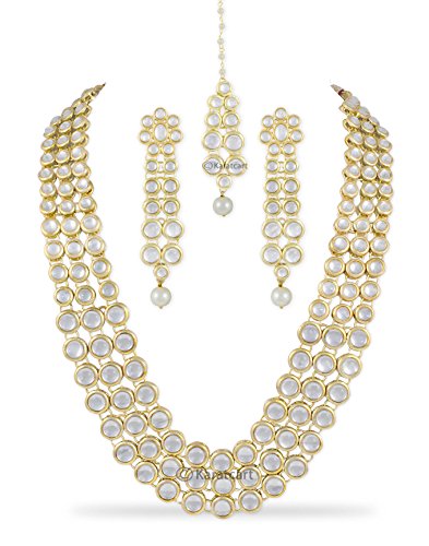 Karatcart Anushka Sharma Bollywood Inspired Traditional Kundan Pearl Necklace Set for Women with Freebie Maang-Tikka