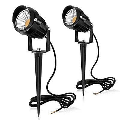 MK 7W 800LM Spot à LED Jardin lampe led avec Piquet COB IP66 Luminaires extérieur idéal, rue, parc, balcon, jardin, pelouse, piscine, étang, terrasse Blanc chaud 2 paquets