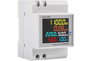 diymore Medidor de Electricidad Carril DIN AC 40-300V 100A 6 en 1 LCD Medidor de Energía Digital AC Meter KWh Meter, Ammeter Voltmeter Din, Built-in CT
