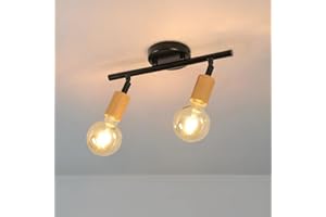 DAXGD Faretto a Soffitto, Lampada da Soffitto Vintage Nero, Lampadario Faretti Industriale 2 posizioni per scale in corridoi di uffici