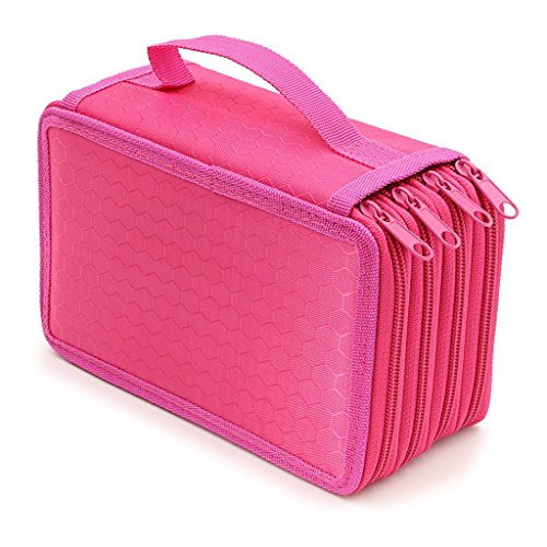 Rashen 72 grande capacité multi-couche Portable Holder Trousses Insertion Sac pochette Coloration Pencils Organisateur pour l'école Bureau adolescents (crayons non inclus) rose