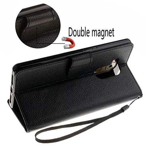 KSHOP Case Cover für Huawei Ascend Mate 7 Hülle Tasche Schutzhülle Schale Bookstyle Handyhülle Premium PU-Leder Schwarz Etui Handy Schutz Brieftasche Magnetverschluss – Metall Touch-Pen Schwarz - 5