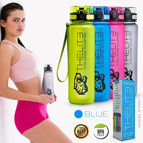 THELITE Best Sports Water Bottle US TRITAN Top Premium Quality 500ml Blue Non Toxic Eco Friendly BPA Free - Fast Water Flow One-Click Open Leak Proof Fitness CrossFit Running Gym Yoga Outdoors Camping