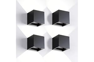 FUPE 4 Pezzi Applique da Parete Esterno/Interno LED Cubo Lampada da Parete Moderne Nero 12W 6500K Luce Freddo IP65 Impermeabile Applique Esterni Muro Quadrata Angolo del Fascio Regolabile