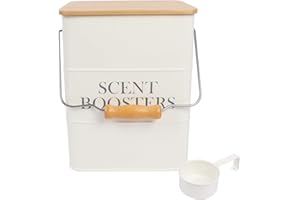 Xbopetda Scent Beads Container, Laundry Scent Booster Container with Wooden Lid, Metal Scent Beads Storage with Scoop, Laundry Scent Beads Dispenser, Laundry Powder Bin for Laundry Room Organizer