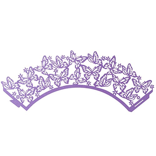 50 Laser geschnitten Schmetterling Cupcake Topper Muffin Papier Cup Cake weddi… Violett - 3