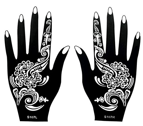 STENCILS TATTOO Mehndi TemplateTattoo Henna Designs 2 Sheets for Left and Right Hand - single use S107 - for Henna Tattoo Glitter Tattoo Airbrush Tattoo