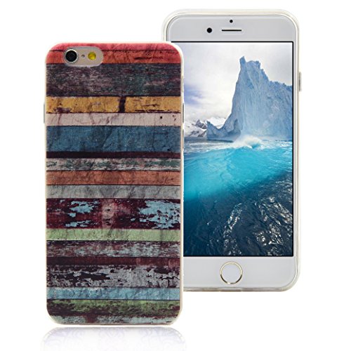 Funda iPhone 6 6S AllDo Carcasa Silicona Caucho Funda Transparente Clara Soft Slim Case Cover Bumper Carcasa Protectora Funda Blanda Suave Flexible Caja Ultra Delgado Ligero Casco Anti Rasgu  os Anti Choque - Grano de Madera Colorido