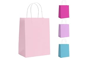 GIFTSAY Pink Party Bags 30 Pcs Paper Gift Bags for Kids Party, Paper Bags with Handles, Small Gift Bags Ideal for Birthday, Wedding, Baby Shower, Hen Party - 15×8×21 CM