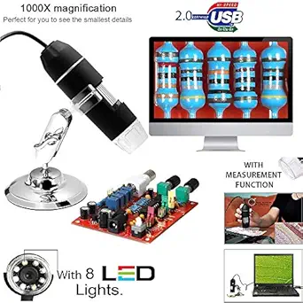 Microware 1000X USB Digital Microscope Magnifier Camera with OTG Function Microscopic Endoscope 8-LED Light 1000X Magnification with Stand