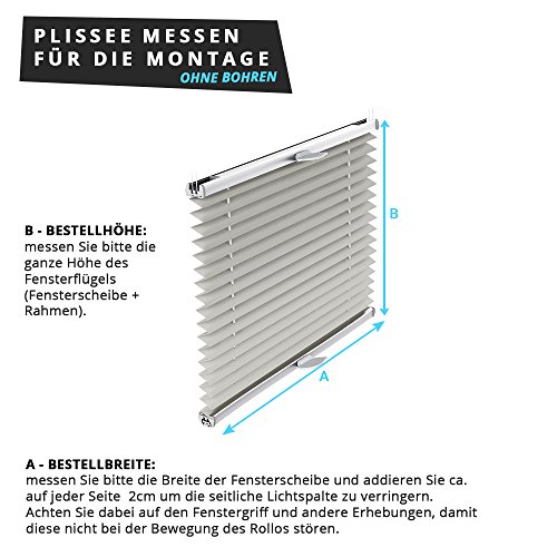 ROLLMAYER Plissee Jalousie Plissee-rollo OHNE BOHREN (Grau, B95cm x H100cm) Easyfix Verspannt KLEMMFIX Montage | Farbe & Größe wählbar | Faltrollo Klemmträgern für Fenster / Balkontür | Sonnenschutzrollo & Seitenzugrollo Faltrollo - 6