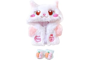 niannyyhouse Ropa de muñeca de felpa de 20 cm, chaqueta de gato rosa, zapatos con capucha, accesorios de muñeca de 8 pulgadas (rosa)