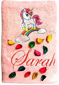 TurtleLittle, Cotton, My Little Pony Unicorn Personalised Kids Bath Towel, 500 GSM (Set of 1, Pink)