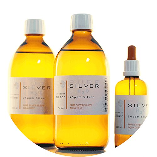 PureSilverH2O 1100ml kolloidales Silber (2x 500ml/25ppm) + Pipettenflasche (100ml/50ppm) Reinheit & Qualität seit 2012