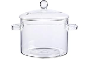 Aosbset Casserole en Verre marmite en Verre résistant à la Chaleur avec Couvercle Pot en Verre amélioré Plus épais pour Soupe légumes Salade de Fruits