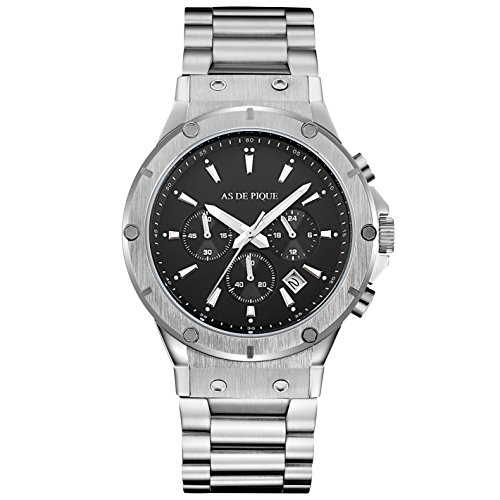 AS DE PIQUE Master Quarzuhr Chronograph Datum Stoppuhr 100 Meter wasserdicht silber AS DE PIQUE Master Quarzuhr Chronograph Datum Stoppuhr 100 Meter wasserdicht silber