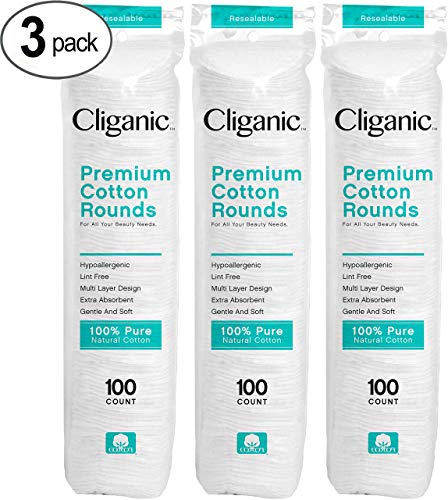 Cliganic Premium algodón redondos para cara (300 unidades), almohadillas para quitar maquillaje, hipoalergénicas, sin pelusas, 100% algodón puro