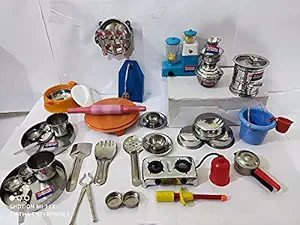 45pcs Mini Stainless Steel Utensils Non Toxic Indian Kitchen Set Great Kitchen Toys for Girls (Kids Love Kitchen Set)