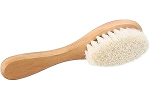 VIAGASAFAMIDO Miękka szczotka dla niemowląt z kozim włosiem z drewnianym uchwytem, grzebień do masażu głowy niemowląt do rozczesywania, stymulowania skóry głowy, zwiększania krążenia krwi