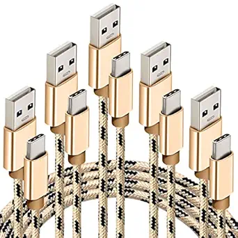 Storite 5 Pack Nylon Braided Type C Fast Charging Cable USB-C Data Cable for SYNC for Smartphones (1 Meter, GoldBlack)