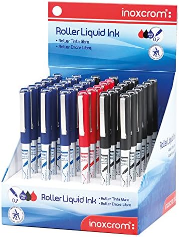 Inoxcrom Office Free Ink Grip 0.5mm Sierra Fine Point Liquid Ink Rollerball Pen - Black/Blue/Red (Pack of 36)
