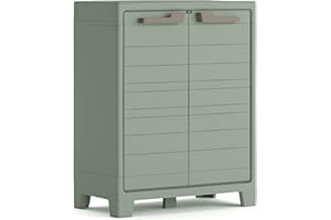 ‎KETER Keter Planet Outdoor Kunststoffschrank, niedrig, jadegrün, 80 x 44 x 100 cm, inkl. 2 höhenverstellbaren Böden mit je 30kg Tragkraft, für drinnen und draußen geeignet, UV- und wasserbeständig (IPX3)