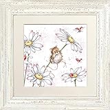 Wrendale Designs "Oops a Daisy" Door Mouse Framed Picture in Various Frame Colours (Distressed White)