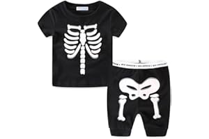 Mud Kingdom Glow in The Dark Skeleton Boys Pajamas Sets Short Sleeve Summer Black