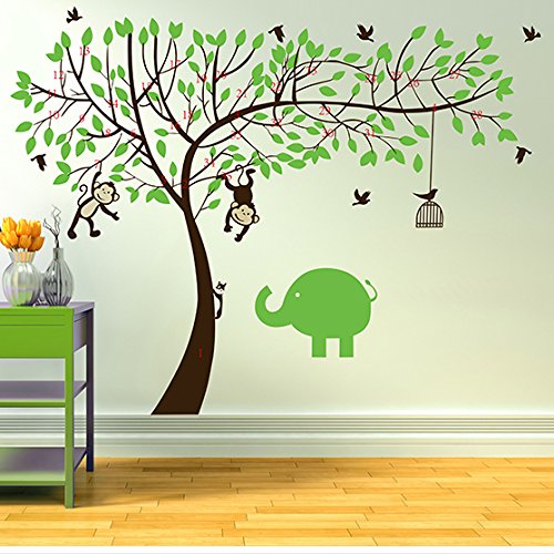 Rainbow Fox Affe und Elefant Spielen auf Riesenbaum-Wandtattoo Wandaufkleber für Kinderzimmer Dekoration - 3