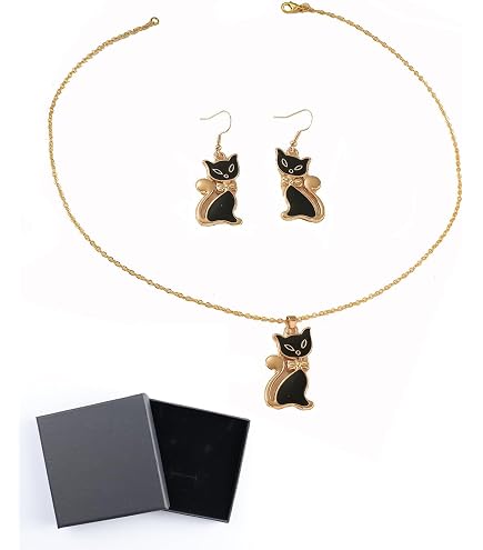 Collana con ciondolo a forma di gatto in onice nero Art Déco