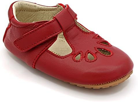 Luxury Leather Baby and Toddler Shoes for Parties, and Special Occasions. T-Bar First Walking Shoe in Red. Sizes UK6