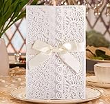 Hochzeit EinladungsKarten Glückwunsch Einladung Karten , 20 Stück DIKETE Elegante Blume Spitze 4 in 1 [ Hohle Hülse + leere Karte + Umschlag + Bowknot ]