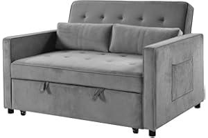 IBERA HOME Sofá Cama de Matrimonio Japon en Terciopelo Gris - Convertible, 132x92 cm, Diseño Elegante