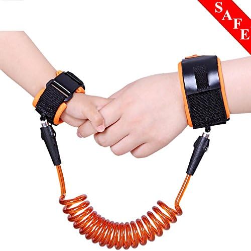 Child Adjustable Wrist Link Anti-lost Hand Belt Safety Bungee Leash Flexible Reins Straps for Kids Children Baby Toddler Orange