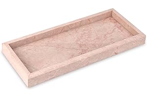 TABHOUKIT Plateau de Salle de Bain Plateau Marbre Naturel Luxueux Polyvalent Plateaux Décoratif pour Cosmétiques, Plans de Travail, Cuisine, Clés, Café, Parfum, Bijoux (Rose, 30 x 13 x 3 cm)