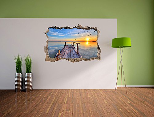 Pixxprint 3D_WD_S2490_92x62 traumhafter Blick aufs Meer beim Sonnenuntergang Wanddurchbruch 3D Wandtattoo, Vinyl, bunt, 92 x 62 x 0,02 cm - 3